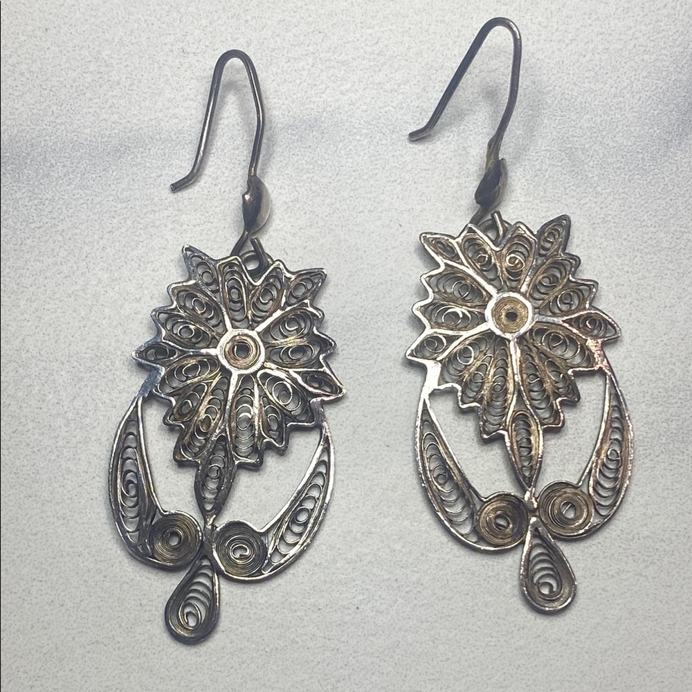 Elegant Sterling Silver Filigree 925 Hook Earrings‎